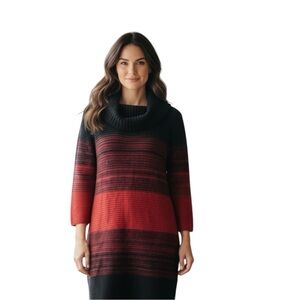 London Times Colorblock Knit Sweater Dress Cowl Neck Size L NWT